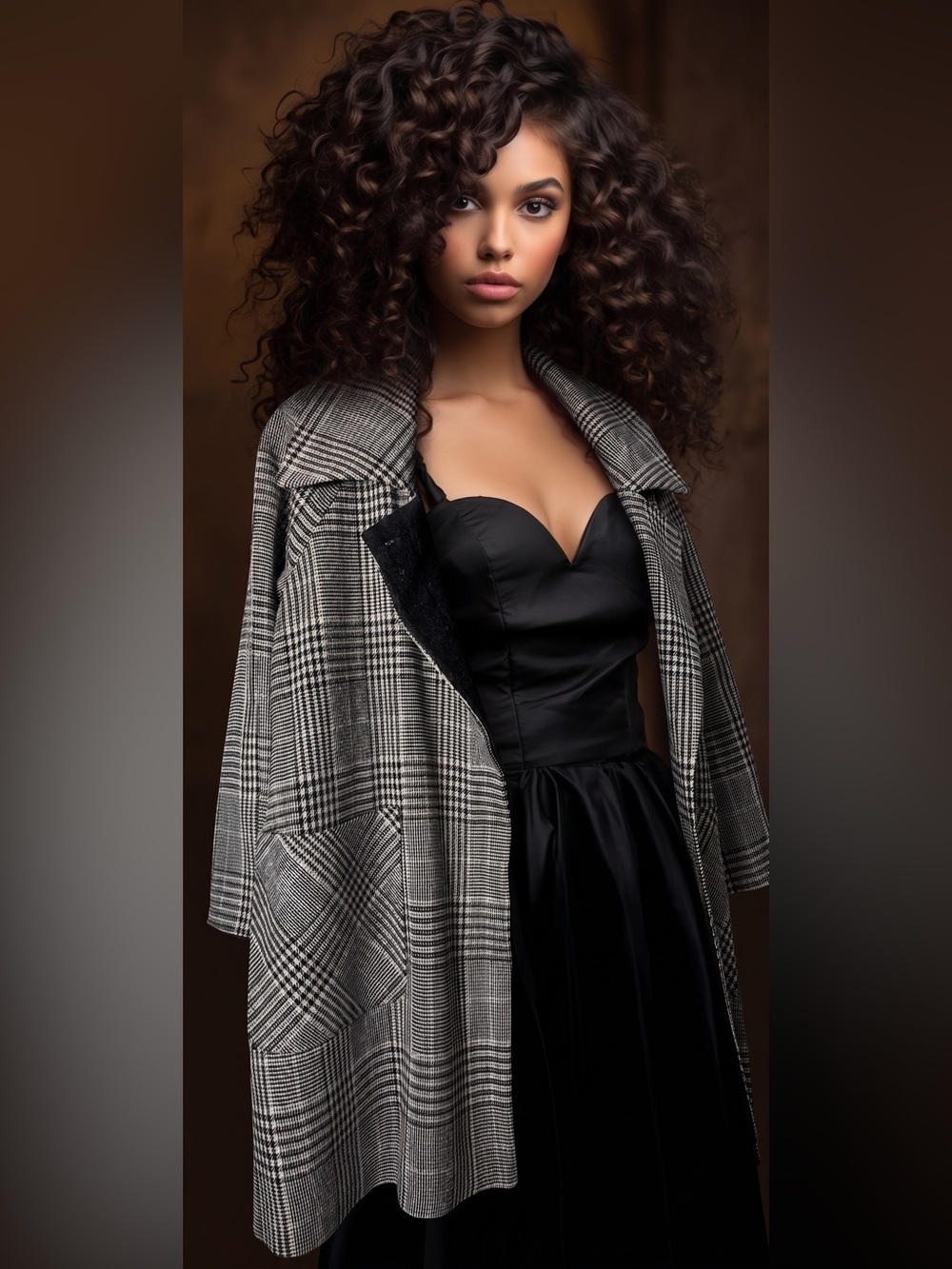 Women's Black and Gray Plaid Pea Coat